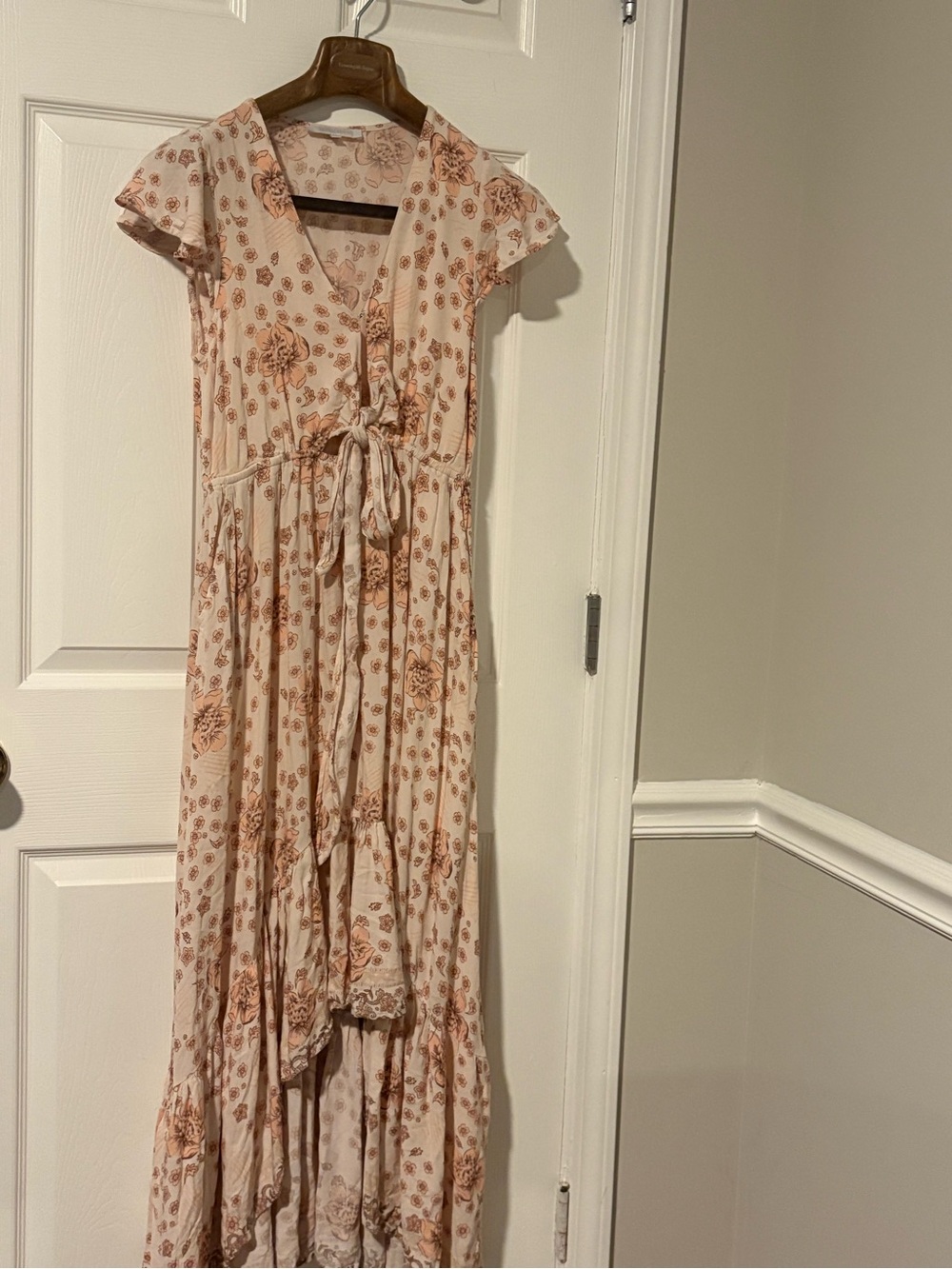Olivaceous Blush Floral Tie-Front Maxi Dress